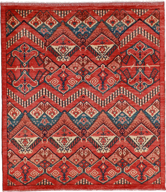 W 5.4 L 6.2 Heriz 100% Wool Hand-Woven All-Over Design - 59248