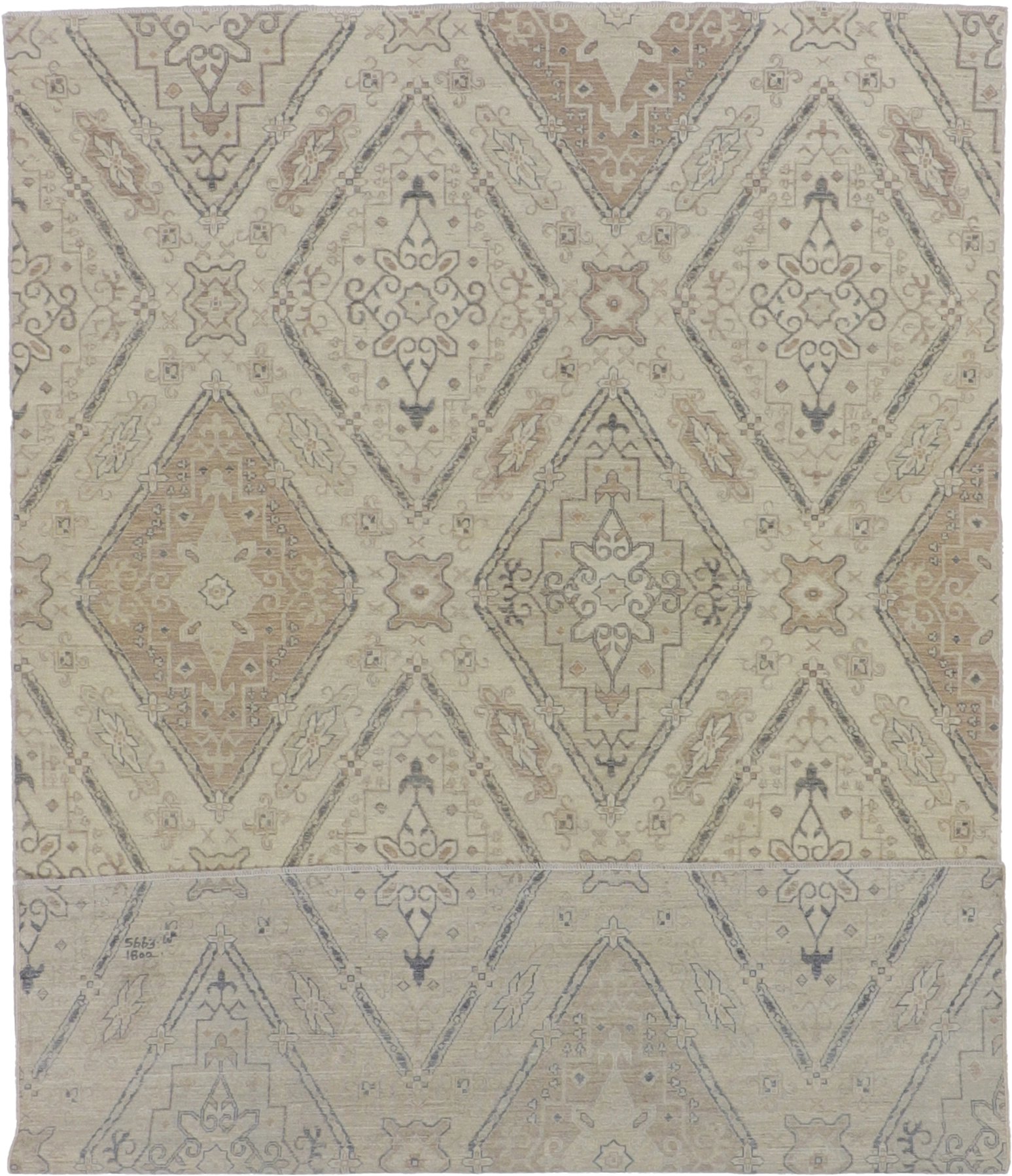 W 6.6 - L 9.7 - Bakshaish Wool Transitional Rectangle - Finest Hand-Knotted Quality Wool - 59321
