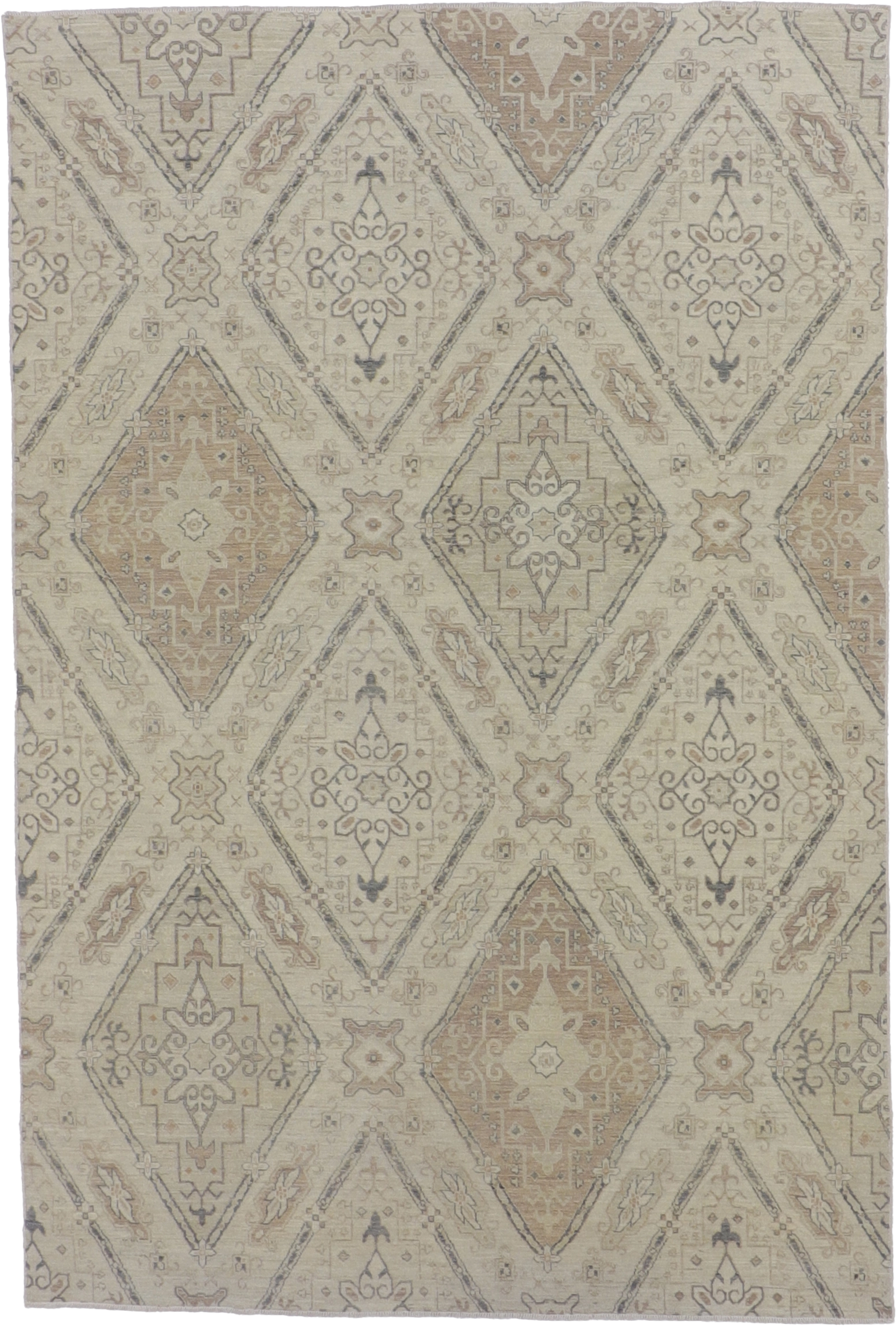 W 6.6 - L 9.7 - Bakshaish Wool Transitional Rectangle - Finest Hand-Knotted Quality Wool - 59321