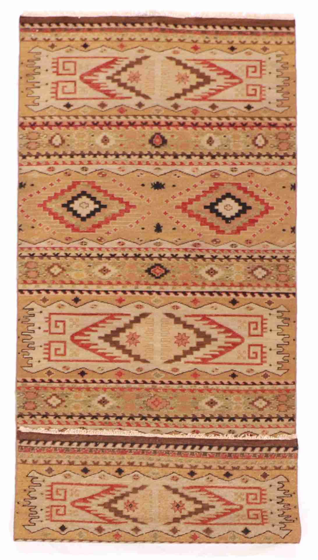 W 4 - L 9.11 - Soumak Fine/Wool Geometric Rectangle - Finest Hand-Knotted Quality Wool - 59373
