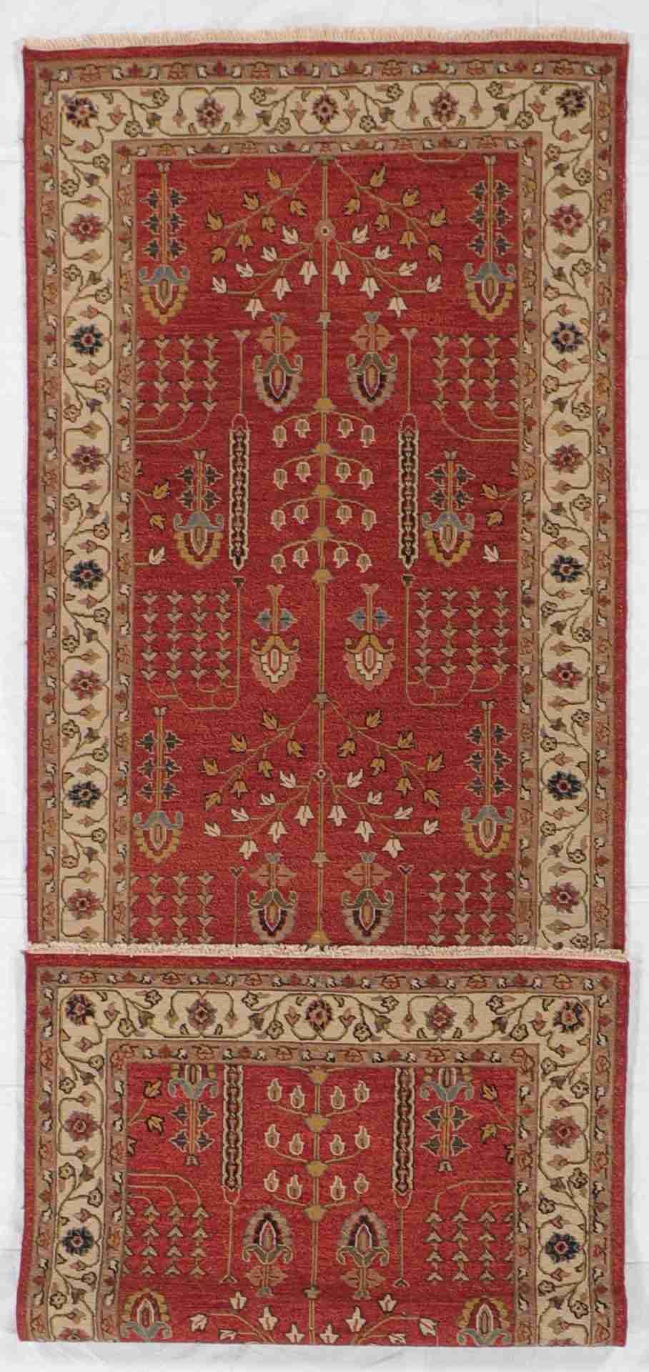 W 4.1 - L 11.9 - Tree of Life Fine/Wool Geometric Rectangle - Finest Hand-Knotted Quality Wool - 59375