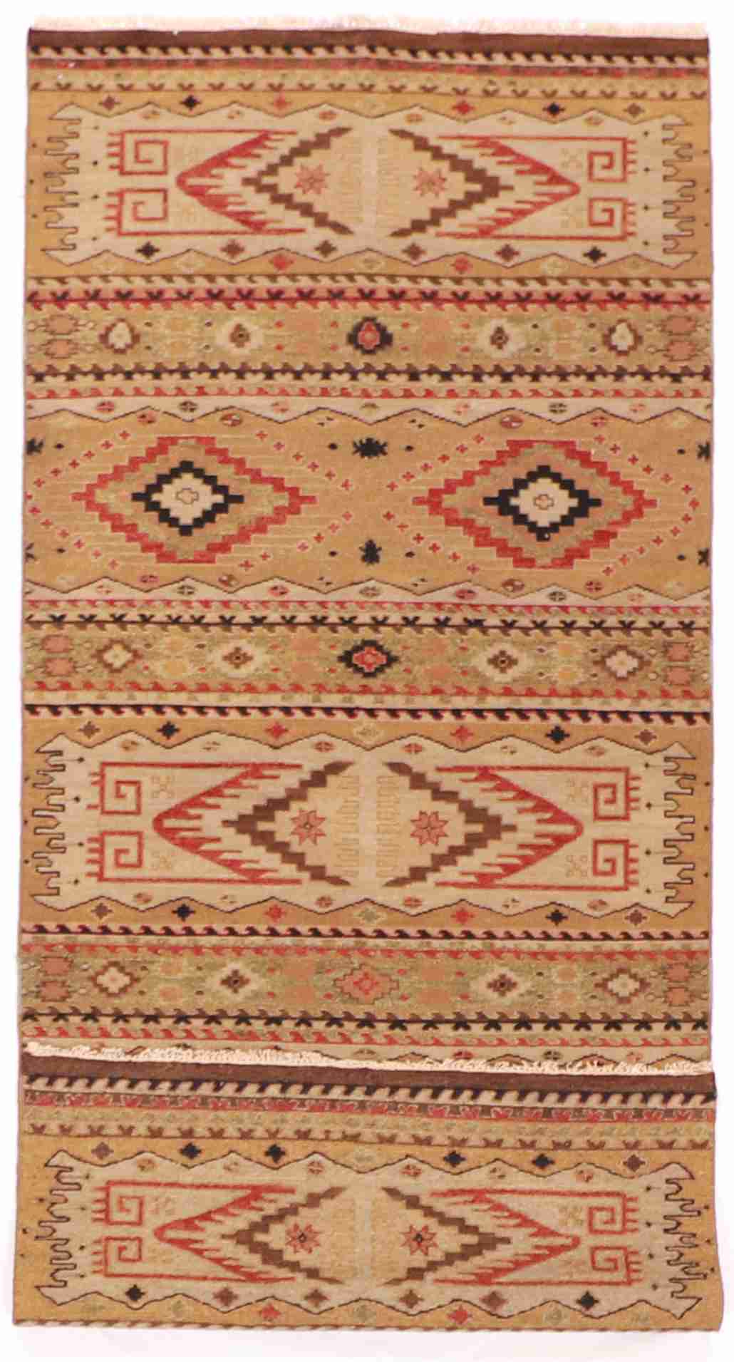 W 4 - L 12 - Navajo Fine/Wool Geometric Rectangle - Finest Hand-Knotted Quality Wool - 59378