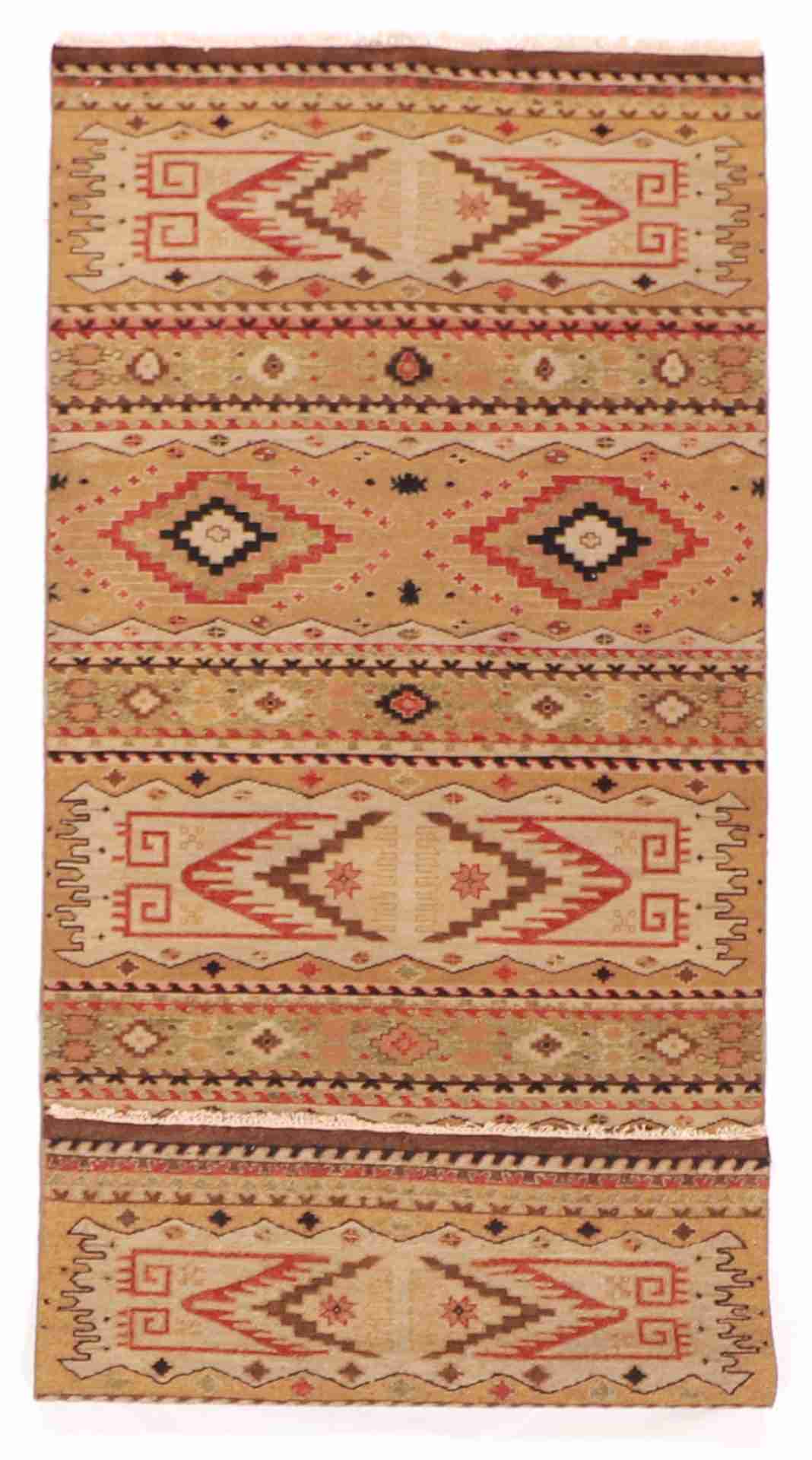 W 4.1 - L 12 - Navajo Fine/Wool Geometric Rectangle - Finest Hand-Knotted Quality Wool - 59379