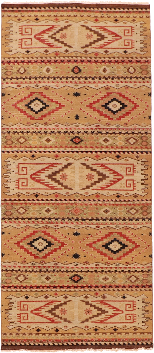 W 4.1 L 12 Soumak 100% Wool Hand-Woven Navajo Design - 59379