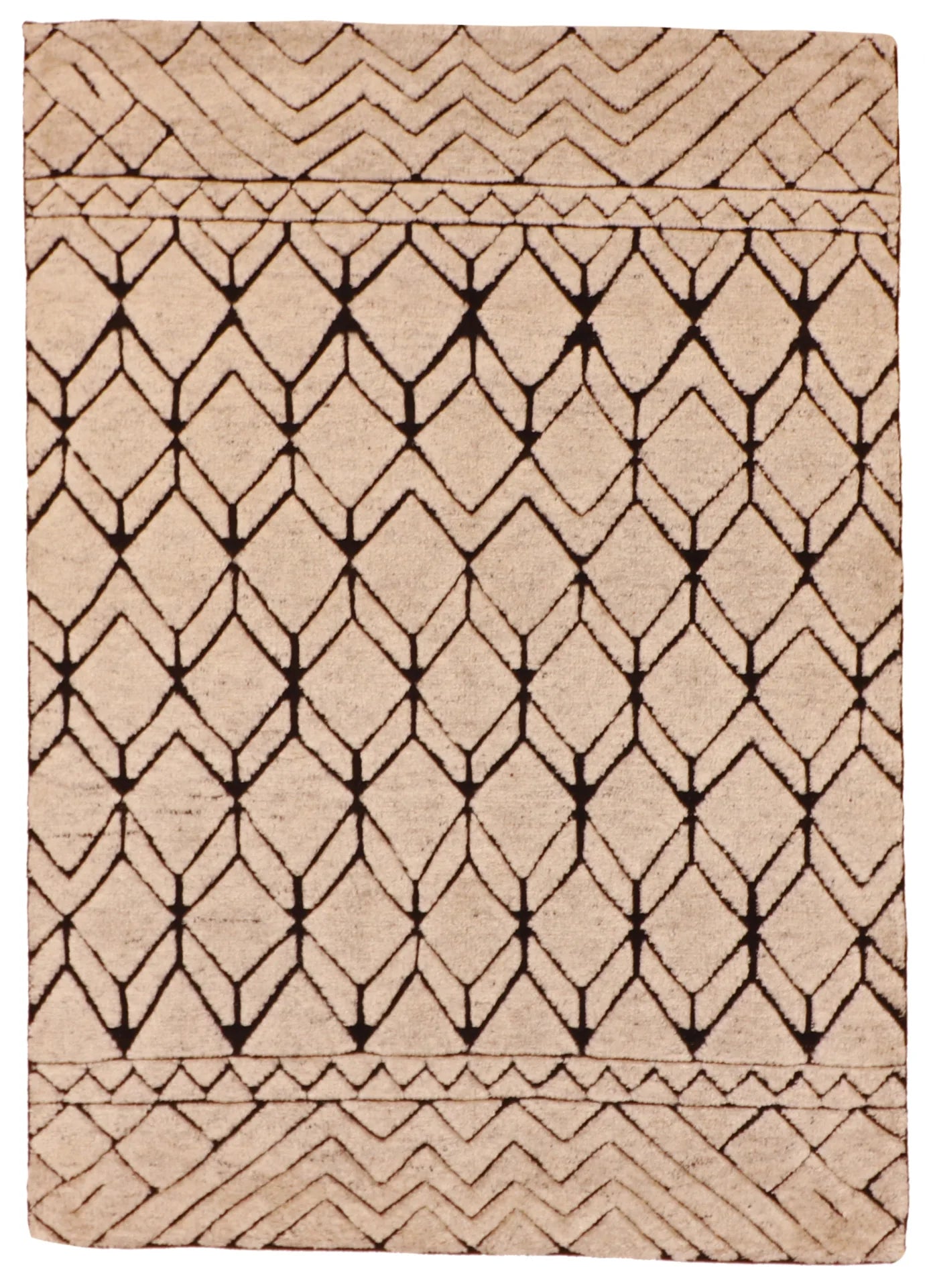 W 5 - L 7 - Moroccan Wool Contemporary Rectangle - Finest Hand-Knotted Quality Wool - 59463