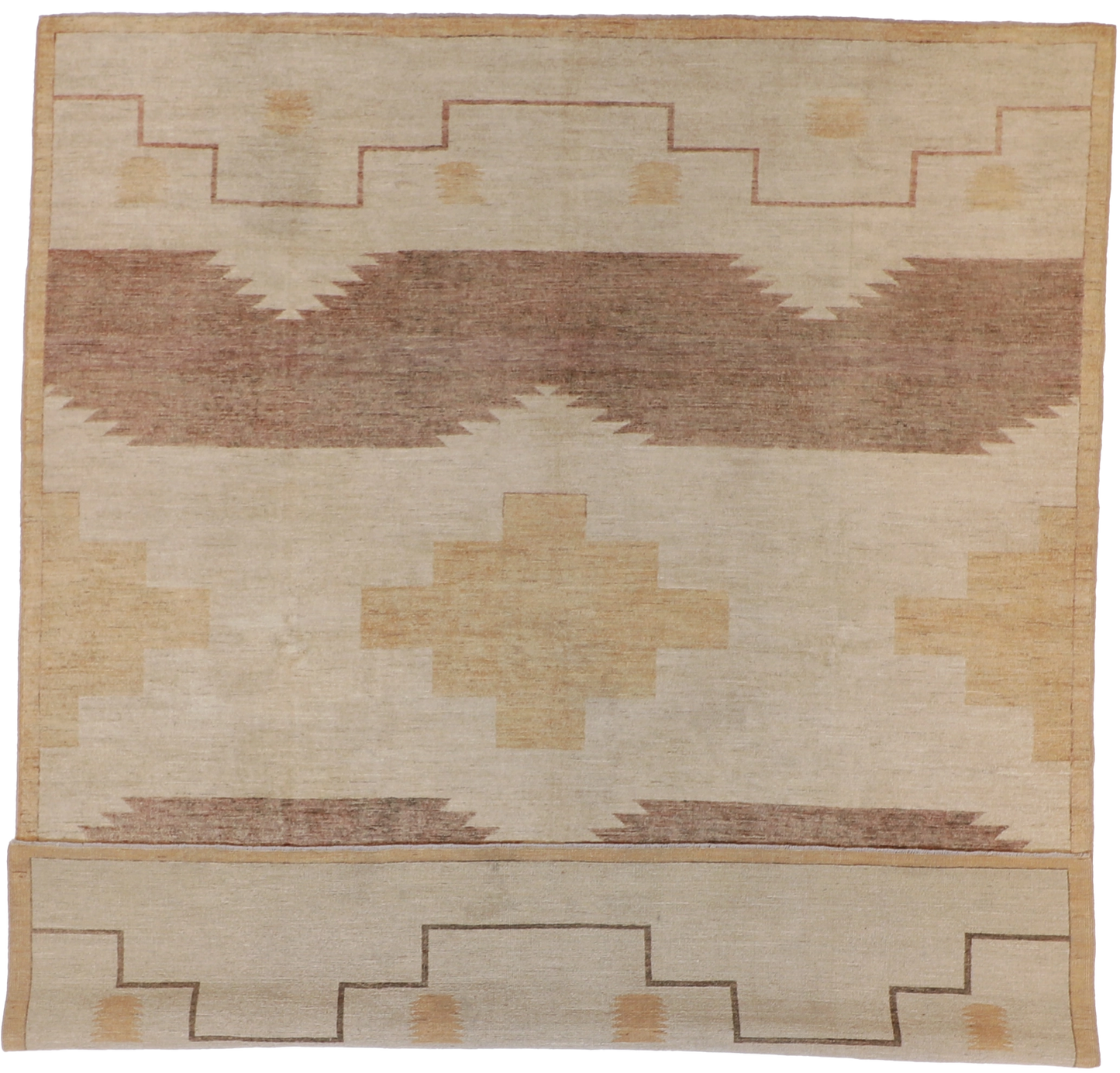 W 8.5 - L 9.9 - Navajo Wool Western Rectangle - Finest Hand-Knotted Quality Wool - 59482