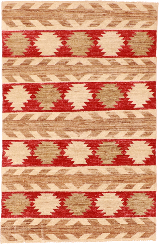 W 3.2 L 5 Mountain Modern 100% Wool Hand-Woven Geometric Design - 59610
