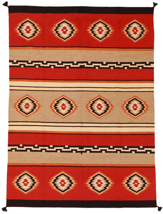 W 5.1 - L 7.1 - Navajo Fine/Wool Geometric Rectangle - Finest Hand-Made Quality Wool - 59697