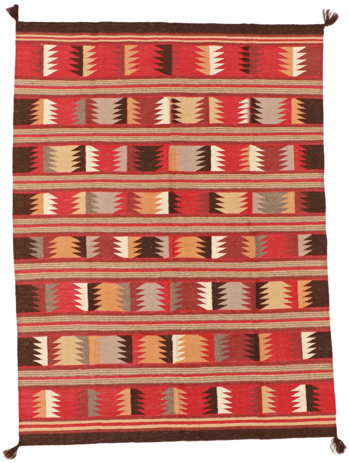 W 5.2 - L 6.9 - Navajo Fine/Wool Geometric Rectangle - Finest Hand-Made Quality Wool - 59698