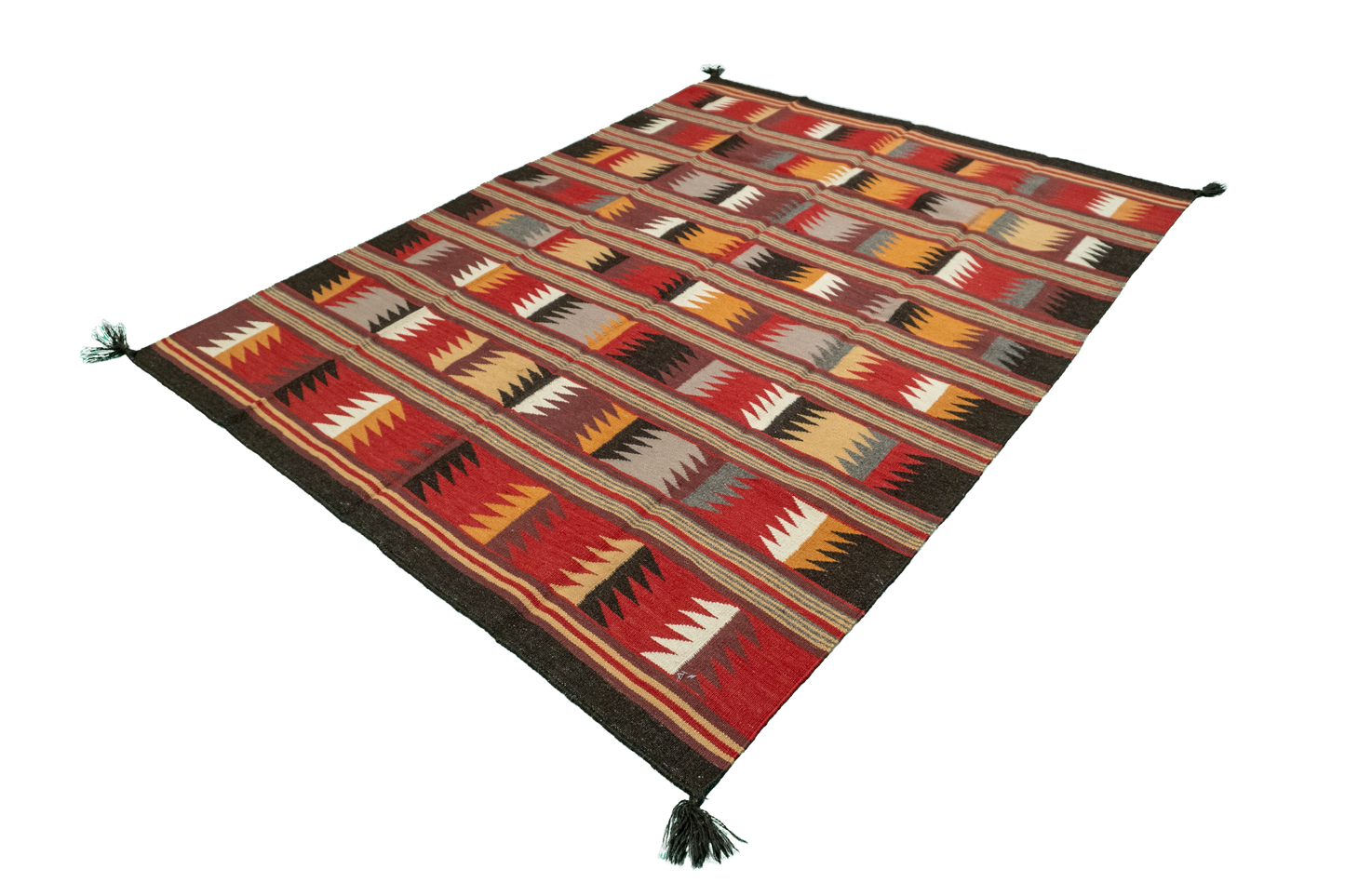 W 5.2 - L 6.9 - Navajo Fine/Wool Geometric Rectangle - Finest Hand-Made Quality Wool - 59698
