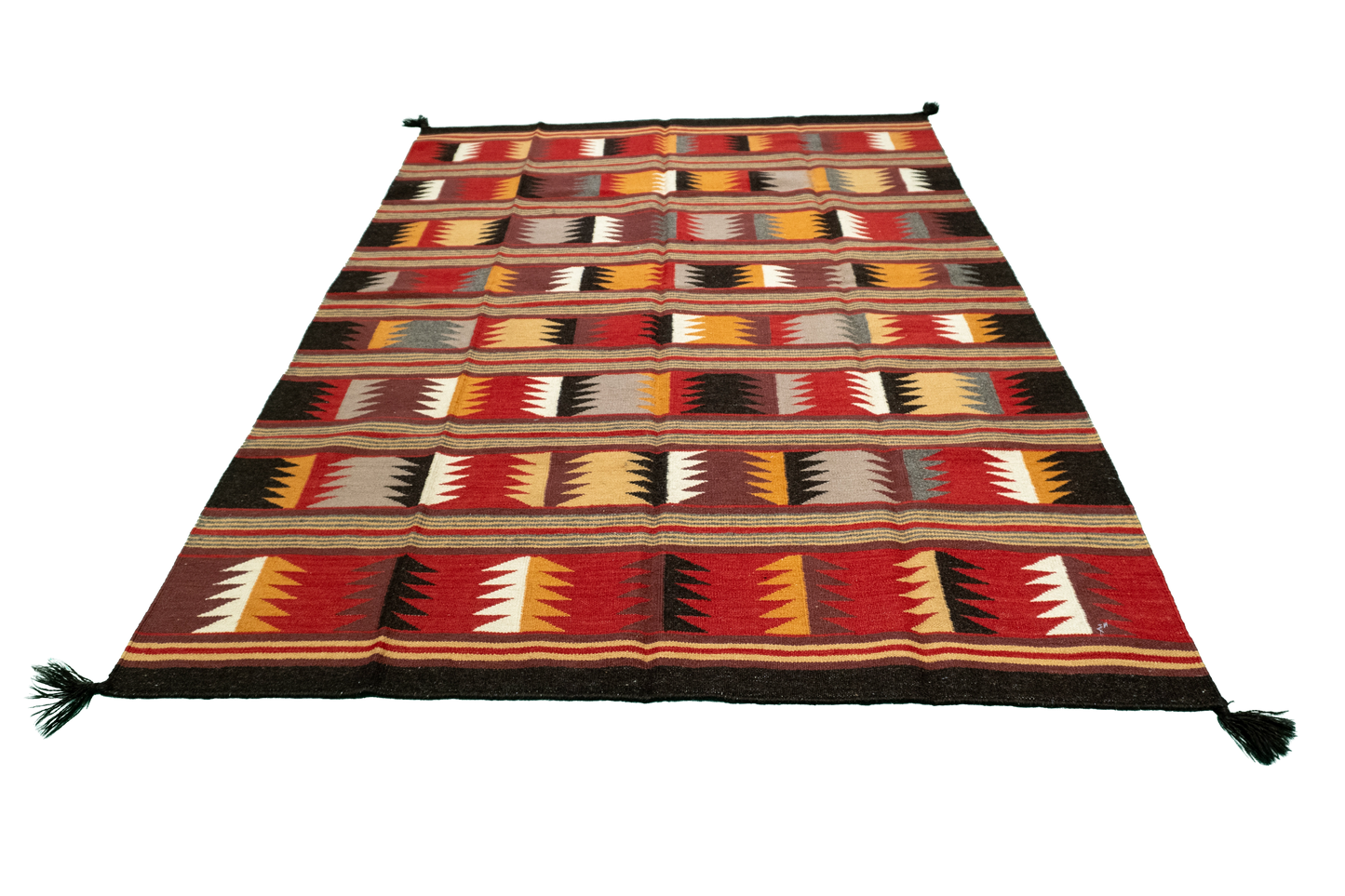 W 5.2 - L 6.9 - Navajo Fine/Wool Geometric Rectangle - Finest Hand-Made Quality Wool - 59698