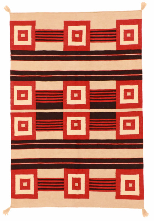 3.11 x 5.10 - Navajo Fine/Wool Geometric Rectangle - Finest Hand-Made Quality Wool — 59741