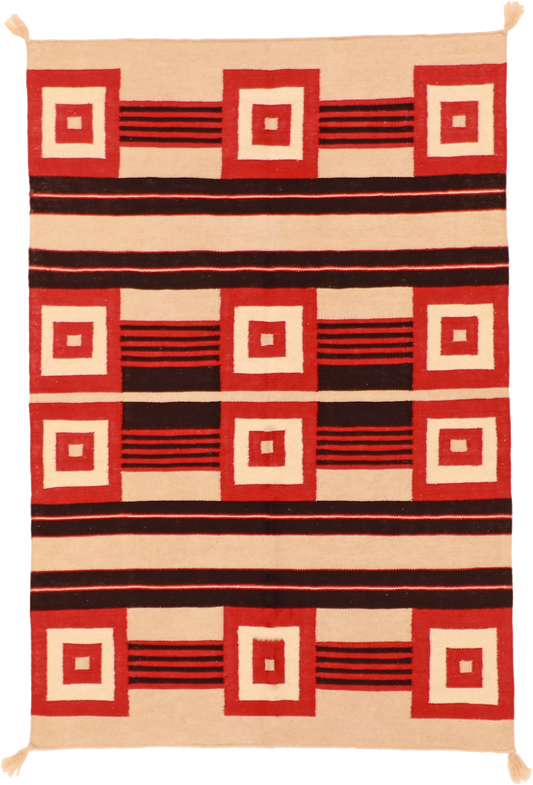 W 3.11 L 5.10 Kilim 100% Wool Hand-Woven Navajo Design - 59741