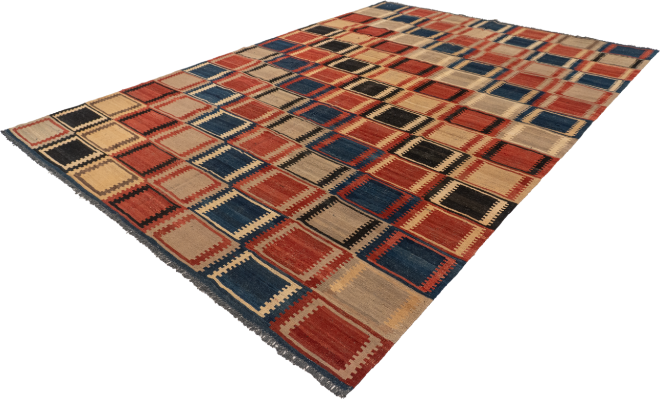 W 7 L 9.7 Navajo 100% Wool Hand-Woven Geometric Design - 59764