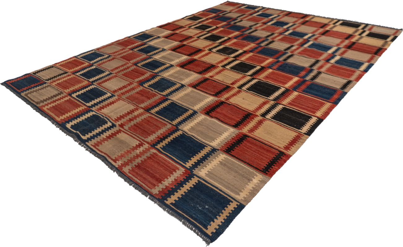 W 7 L 9.7 Navajo 100% Wool Hand-Woven Geometric Design - 59764