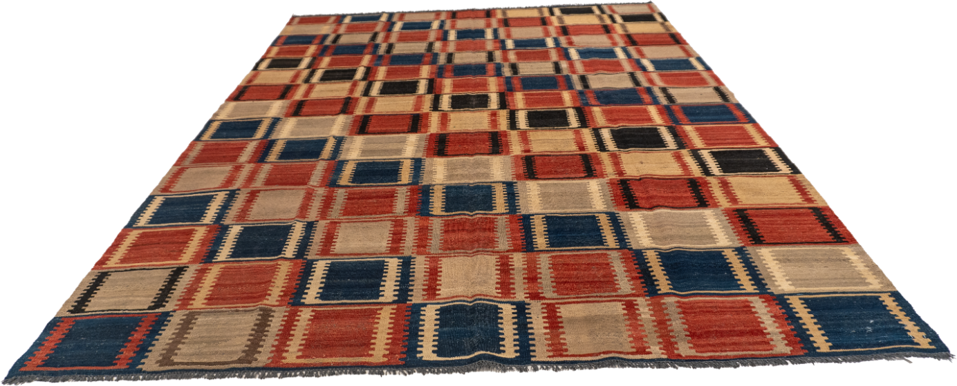 W 7 L 9.7 Navajo 100% Wool Hand-Woven Geometric Design - 59764