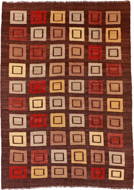 W 6.8 L 9.4 Kilim 100% Wool Hand-Woven Navajo Design - 59766