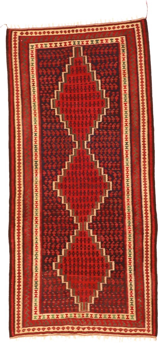 W 4.7 L 9.9 Kilim Runner 100% Wool Hand-Woven All-Over Design - 59780