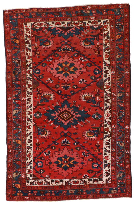 W 4.1 L 6.4 Kurdish Antique 100% Wool Hand-Woven All-Over Design - 59860