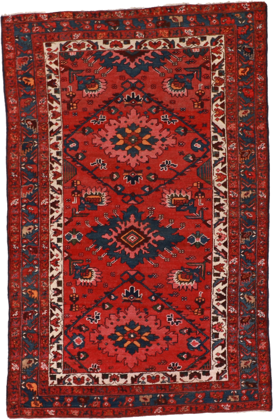 W 4.1 L 6.4 Kurdish Antique 100% Wool Hand-Woven All-Over Design - 59860