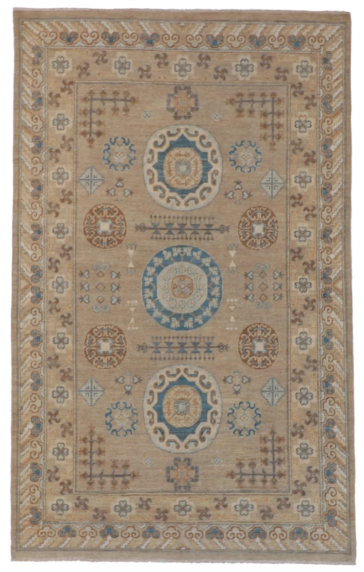 5.11 x 9.6 - Khotan Wool Traditional Rectangle - Finest Hand-Knotted Quality Wool — 59893