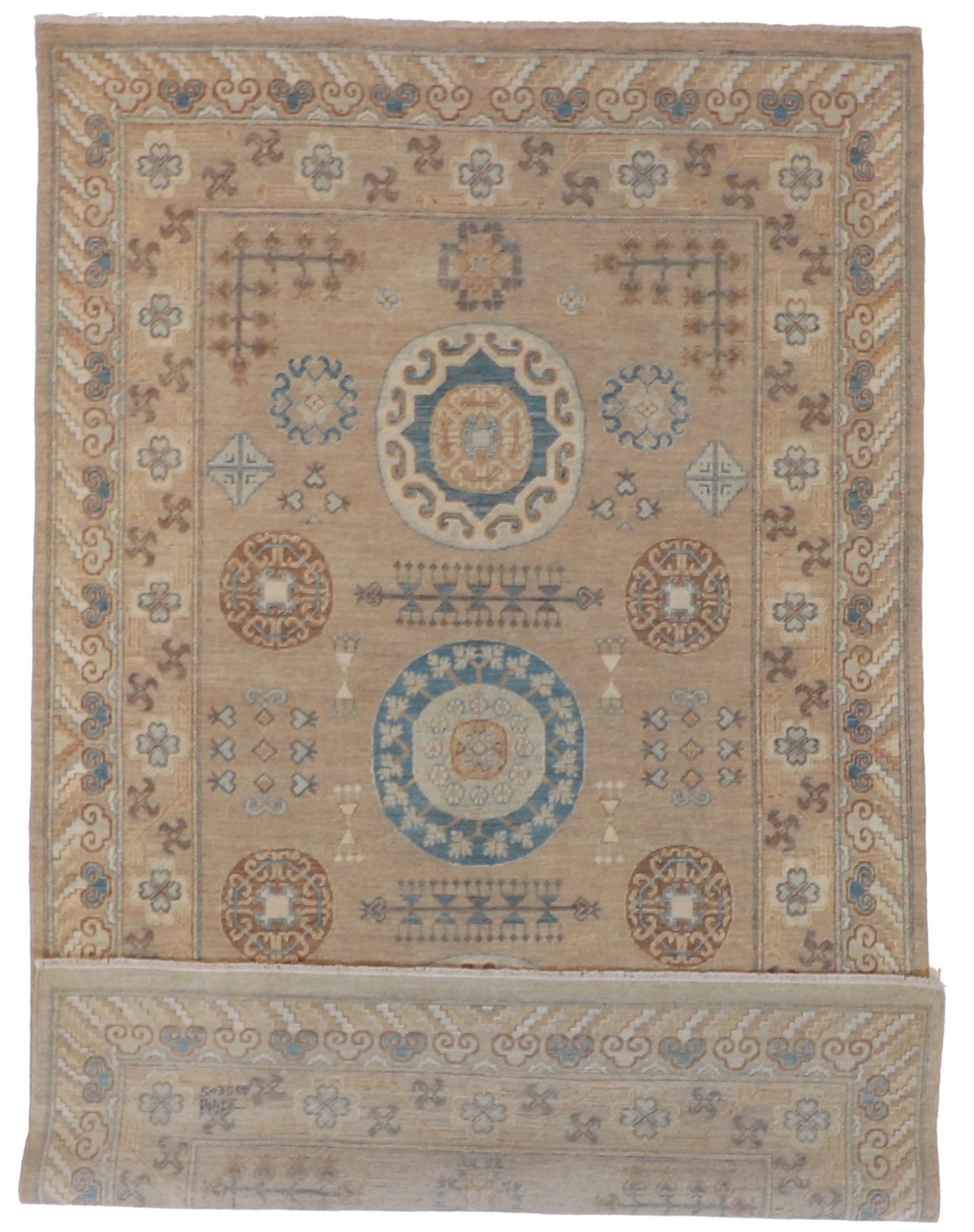 W 5.11 - L 9.6 - Khotan Wool Traditional Rectangle - Finest Hand-Knotted Quality Wool - 59893