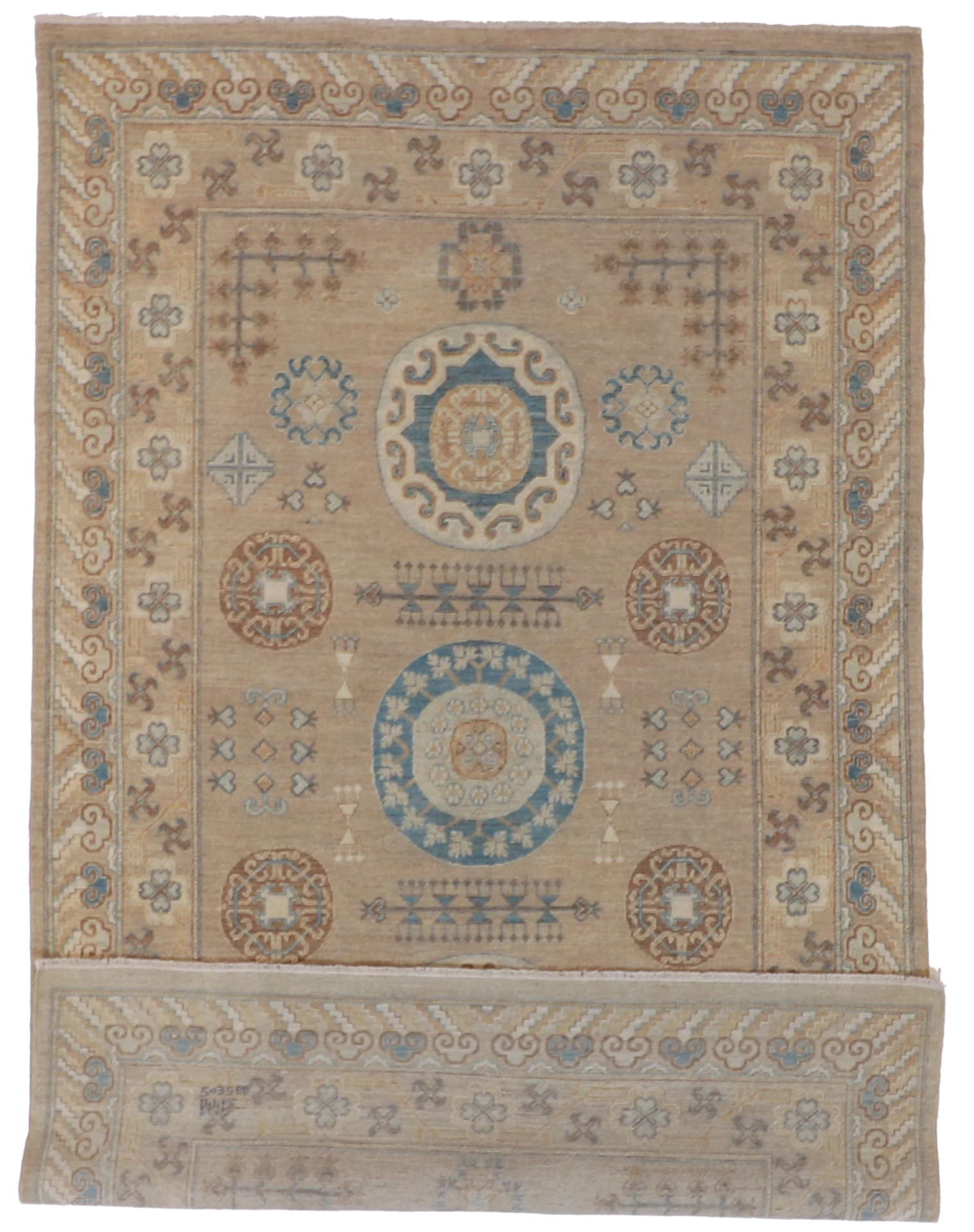 W 5.11 - L 9.6 - Khotan Wool Traditional Rectangle - Finest Hand-Knotted Quality Wool - 59893
