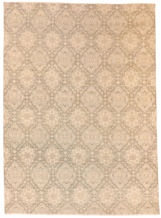 W 8.11 - L 12.4 - Modern Wool/Silk Transitional Rectangle - Hand Woven Rug - 59901