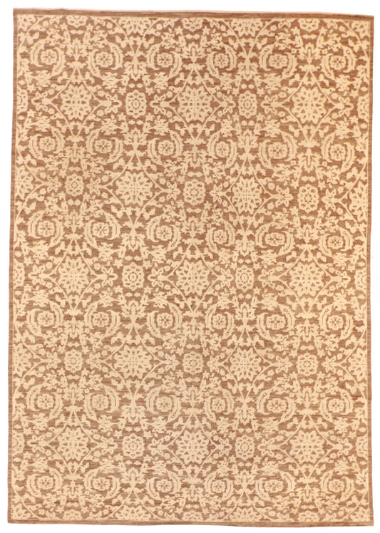 W 8.10 - L 12.6 - Contemporary Wool/Silk Modern Rectangle - Hand Woven Rug - 59914