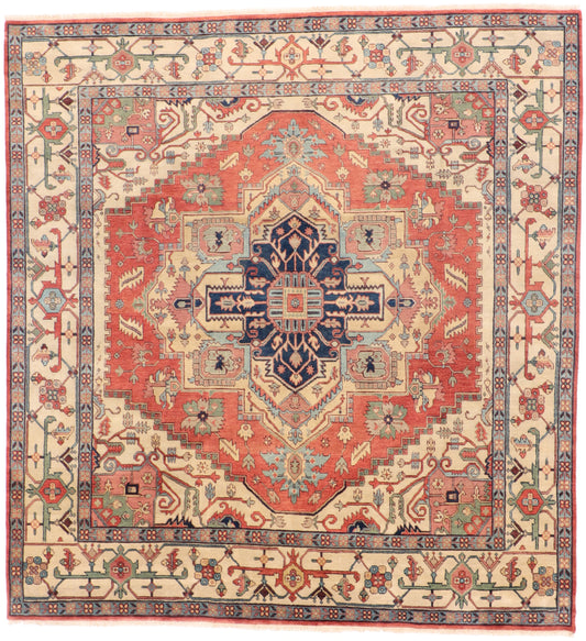 W 10 L 10.8 Serapie 100% Wool Hand-Woven Medallion Design - 59940