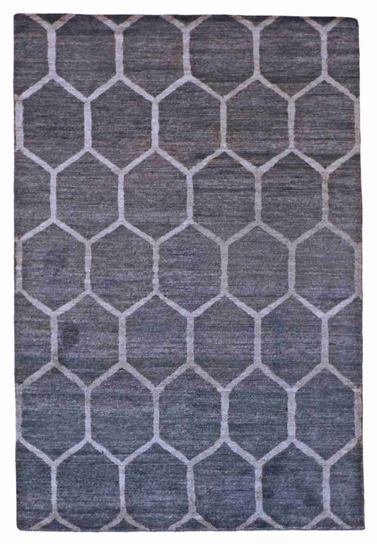 4 x 6.2 - Modern Wool Contemporary Rectangle - Finest Hand-Knotted Quality Wool — 59972