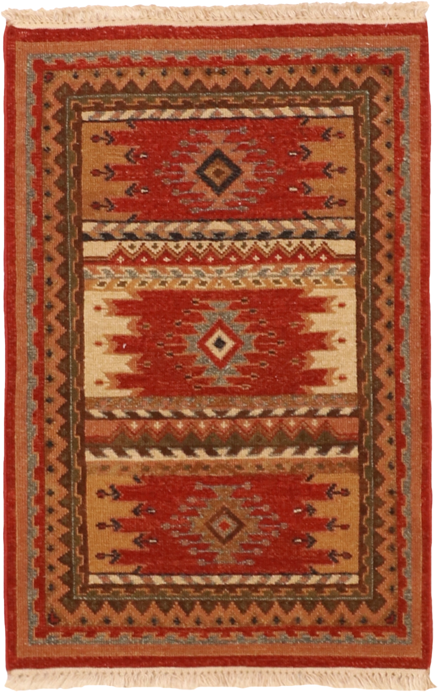 W 2 L 3 Mountain Modern Sumak 100% Wool Hand-Woven All-Over Design - 59986