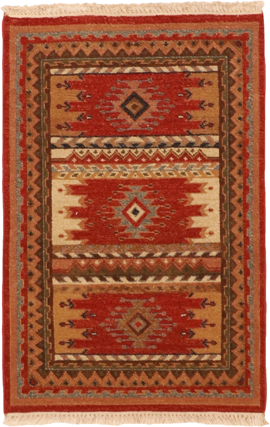 W 2 L 3 Mountain Modern Sumak 100% Wool Hand-Woven All-Over Design - 59986