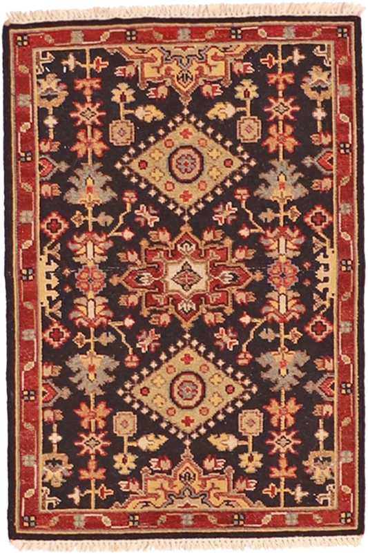 W 2 L 3 Karajeh 100% Wool Hand-Woven Geometric Design - 59990