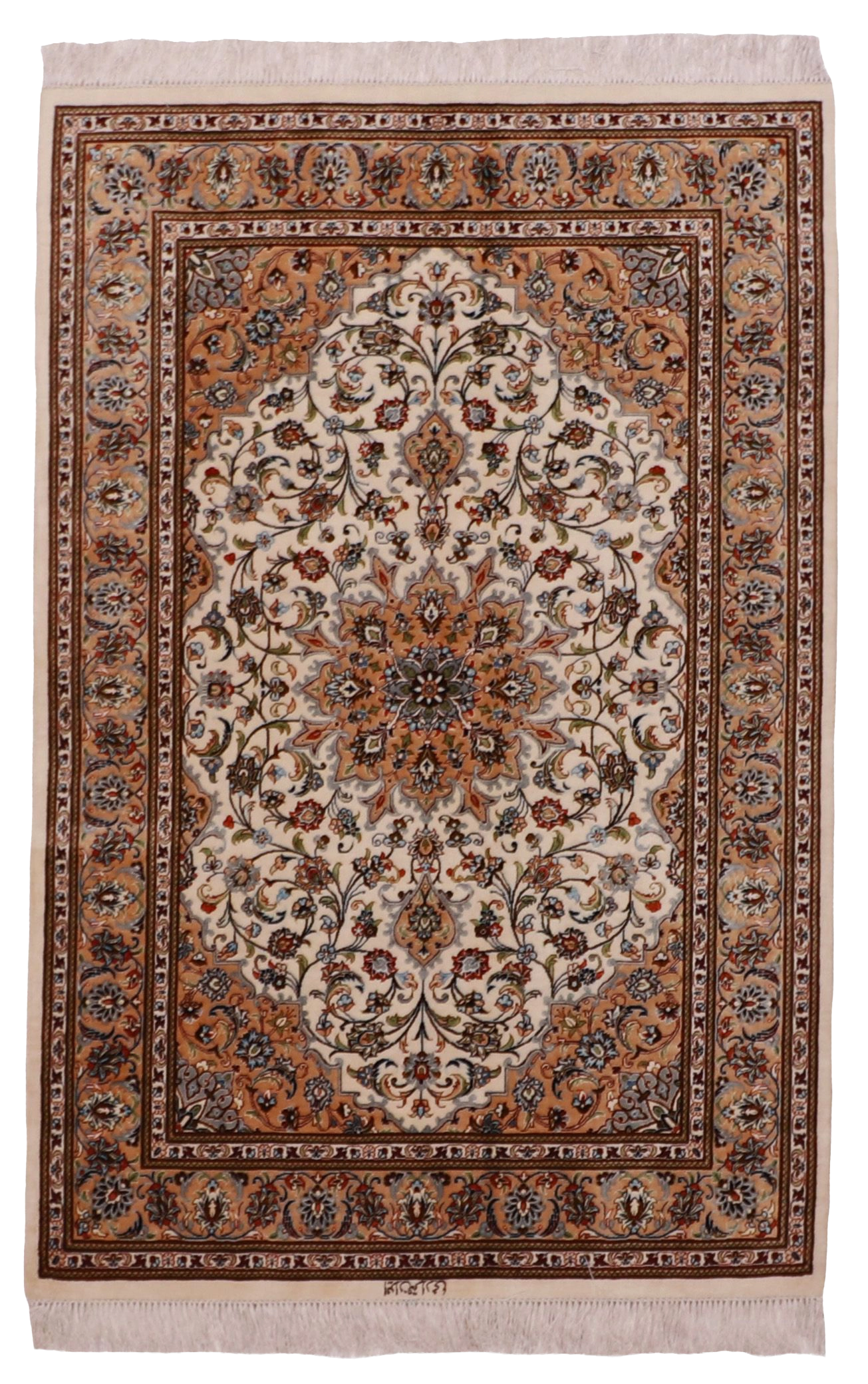 W 3.3 L 5 Qum 100% Silk Hand-Woven Floral Design - 62548