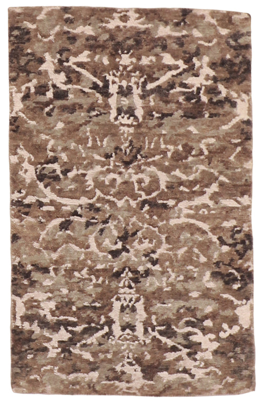 W 2 - L 3 - Modern Wool/Silk All Over Rectangle - Finest Hand-Knotted Quality Wool/Silk - 60000