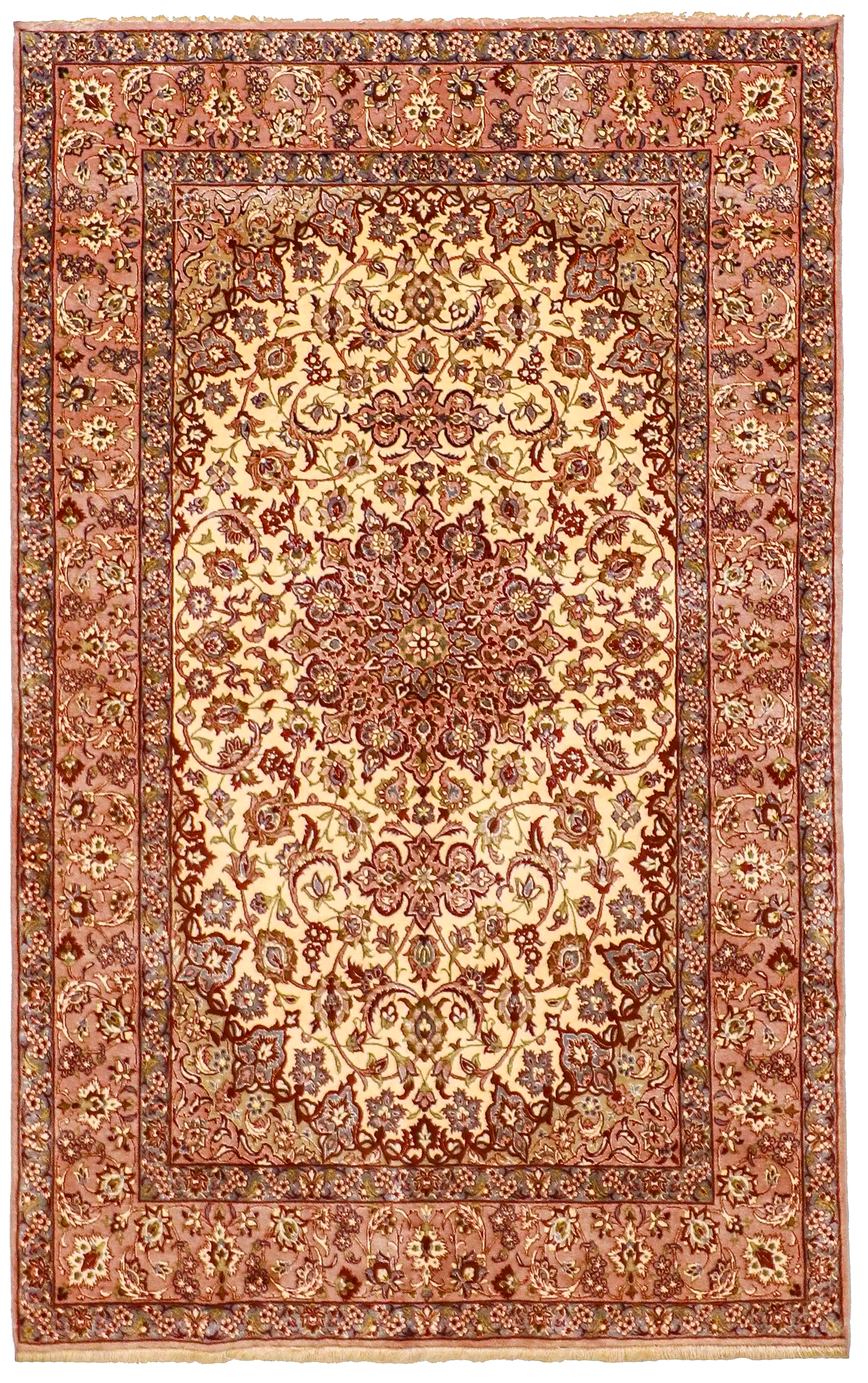 W 3.7 L 5.8 Isfahan Wool And Silk Blend Hand-Woven All-Over Design - 60080
