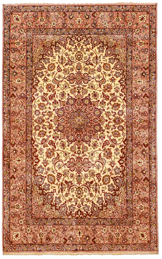 W 3.7 L 5.8 Isfahan Wool And Silk Blend Hand-Woven All-Over Design - 60080
