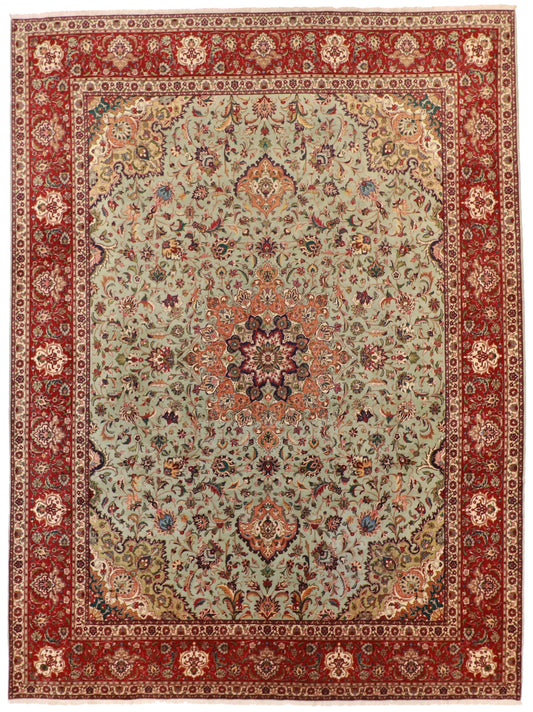 W 9.11 - L 13.2 - Tabriz Fine/Wool Floral Rectangle - Finest Hand-Knotted Quality Wool - 60087