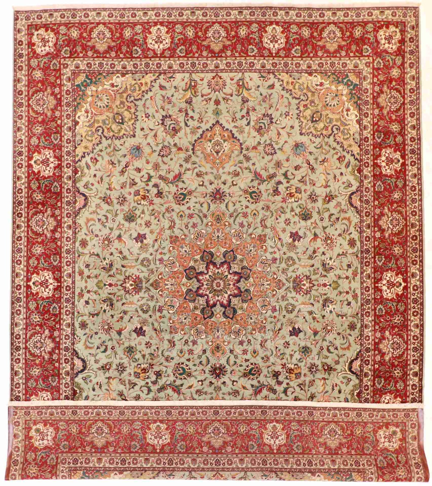 W 9.11 - L 13.2 - Tabriz Fine/Wool Floral Rectangle - Finest Hand-Knotted Quality Wool - 60087