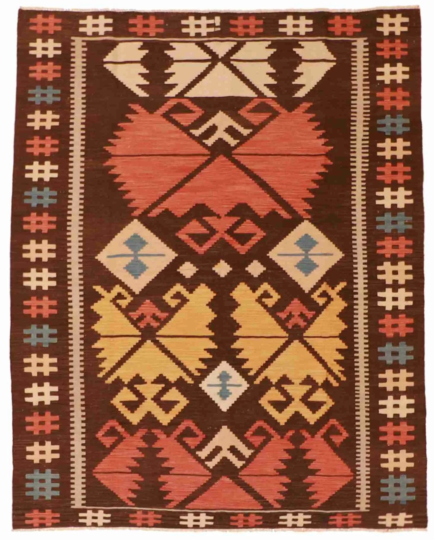 5.11 x 7.6 - Kilim Fine/Wool All Over Rectangle - Finest Hand-Made Quality Wool - 60132