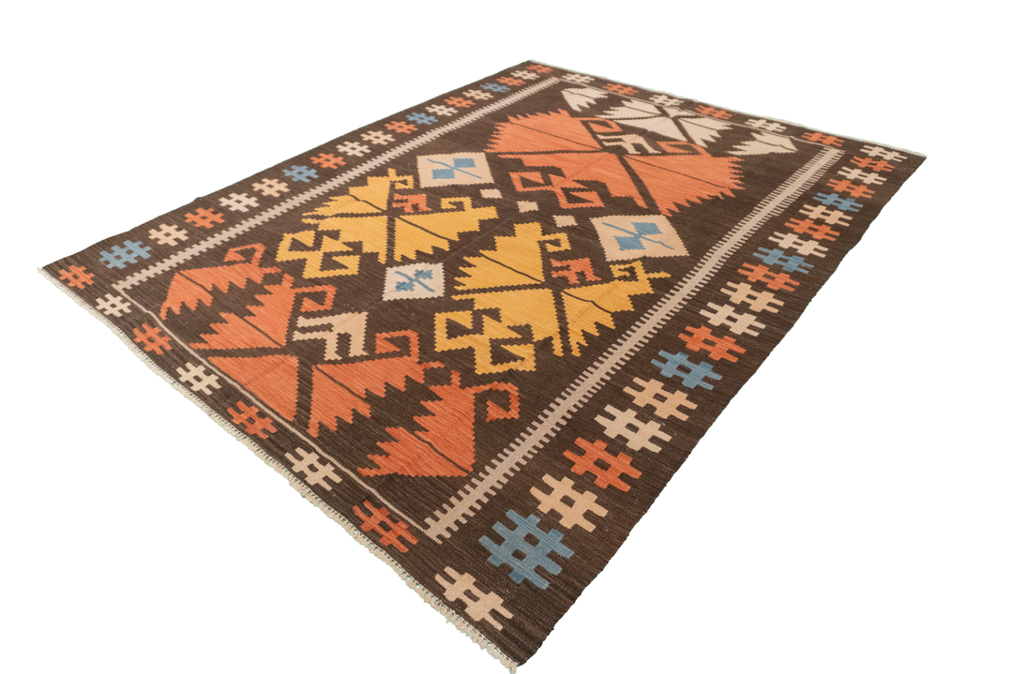 W 5.11 - L 7.6 - Kilim Fine/Wool All Over Rectangle - Finest Hand-Made Quality Wool - 60132