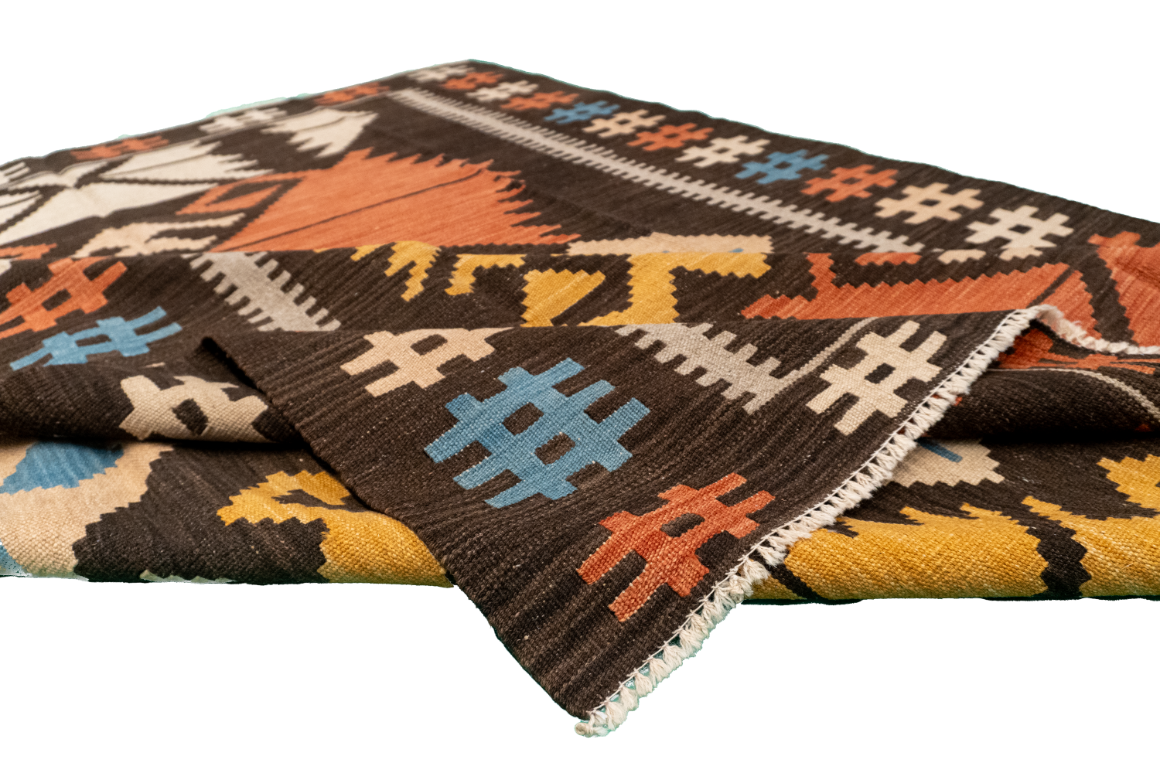 W 5.11 - L 7.6 - Kilim Fine/Wool All Over Rectangle - Finest Hand-Made Quality Wool - 60132