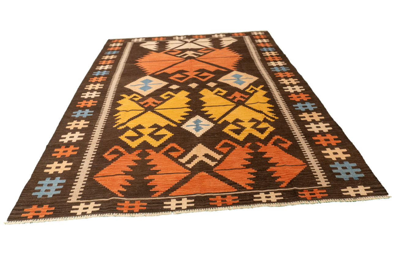 W 5.11 - L 7.6 - Kilim Fine/Wool All Over Rectangle - Finest Hand-Made Quality Wool - 60132