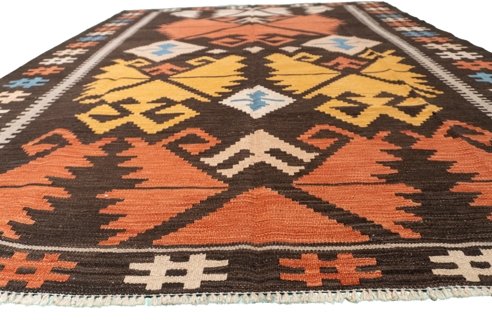 W 5.11 - L 7.6 - Kilim Fine/Wool All Over Rectangle - Finest Hand-Made Quality Wool - 60132