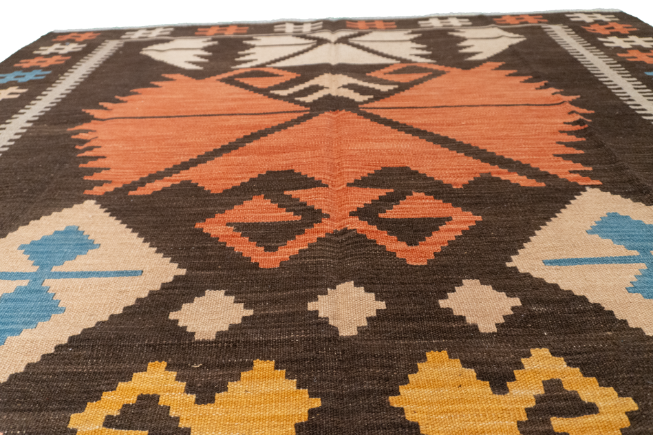 W 5.11 - L 7.6 - Kilim Fine/Wool All Over Rectangle - Finest Hand-Made Quality Wool - 60132