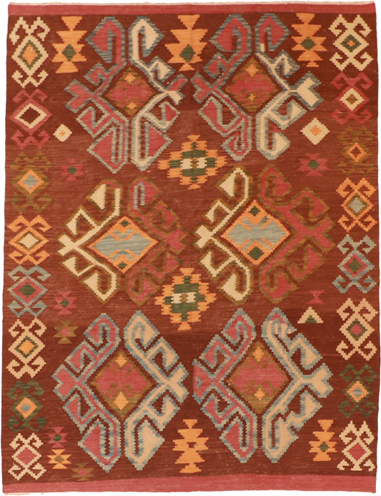 W 5.10 - L 7.8 Kilim 100% Wool Hand-Woven All-Over Design - 60133