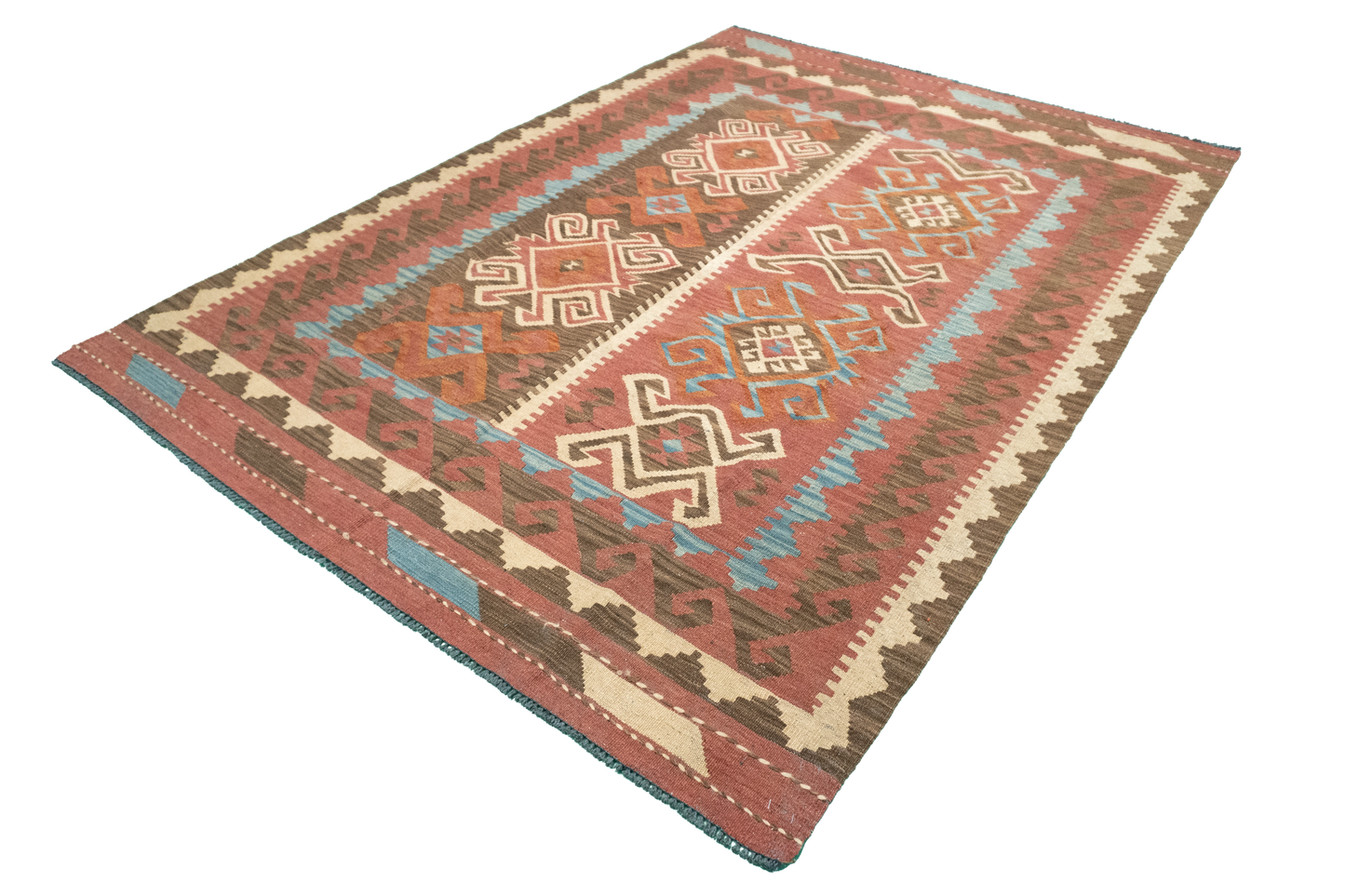 W 5.7 - L 9 - Kilim Fine/Wool All Over Rectangle - Finest Hand-Made Quality Wool - 60134
