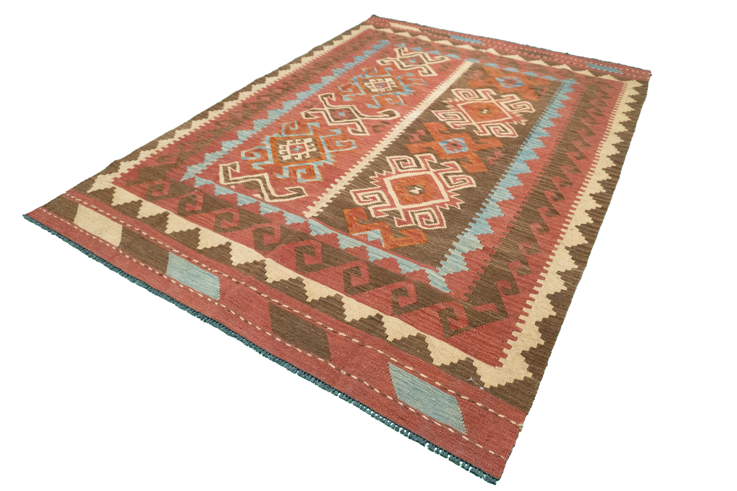 W 5.7 - L 9 - Kilim Fine/Wool All Over Rectangle - Finest Hand-Made Quality Wool - 60134
