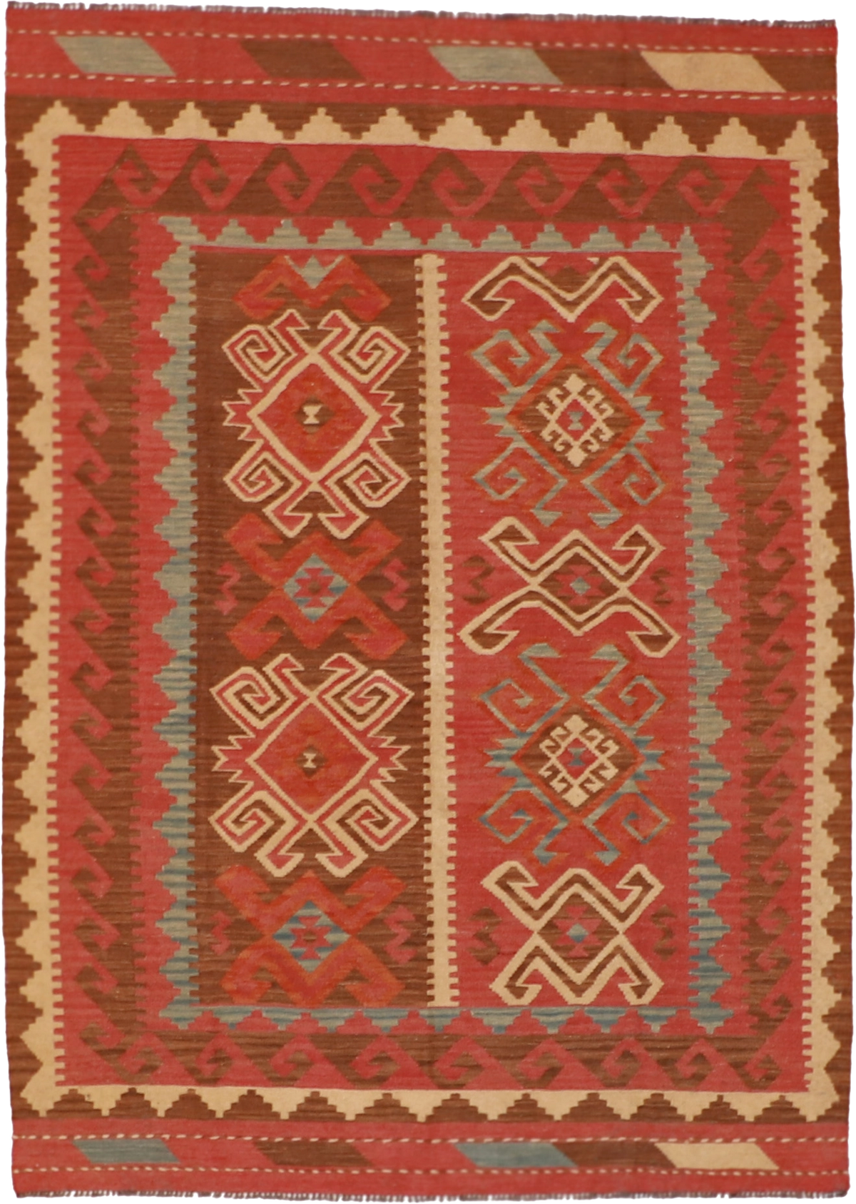 W 5.7 - L 9 Kilim 100% Wool Hand-Woven All-Over Design Gallery Rug - 60134